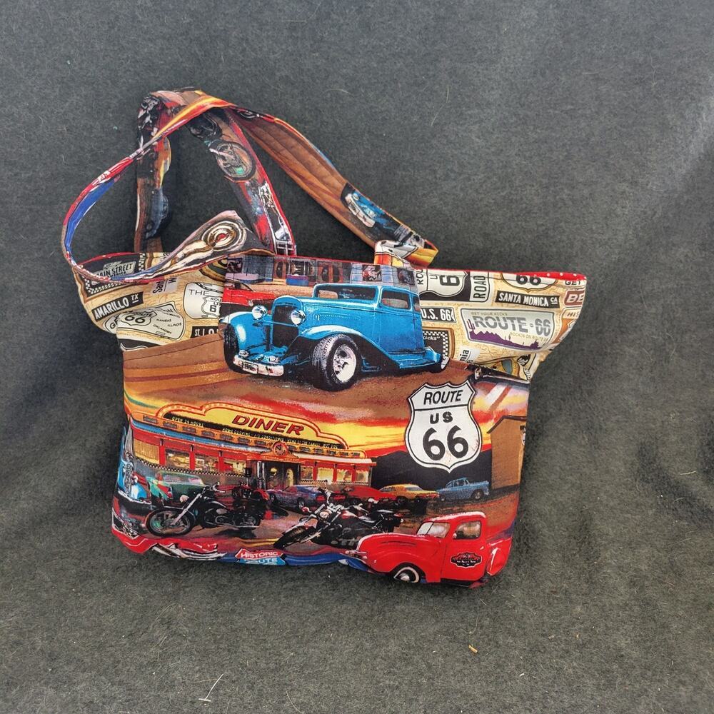 Vintage 90's Handmade Route 66  Tote Bag Purse‎